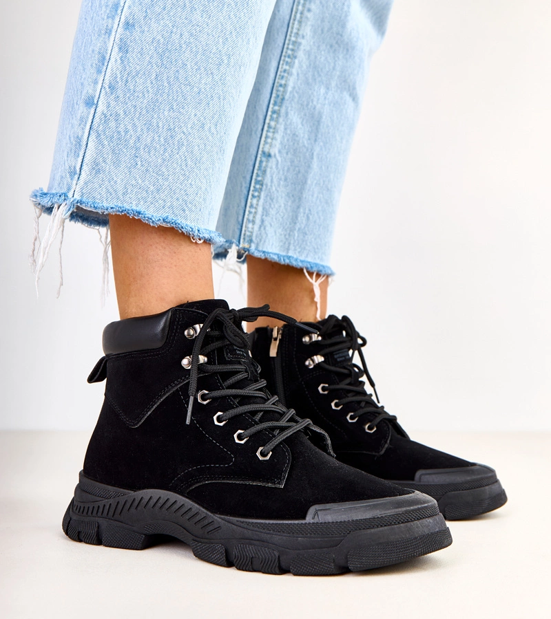 Schwarze Damen-Wanderschuhe aus Kunstvelours Eliada