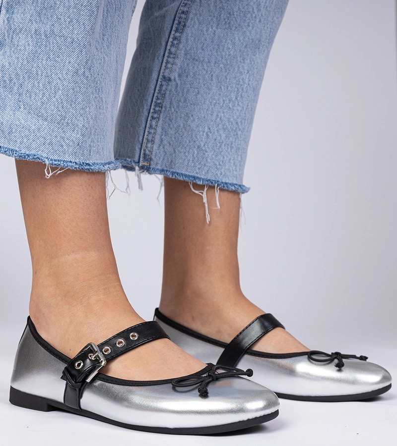 Silberne Damen-Ballerinas mit Schleife Mansy