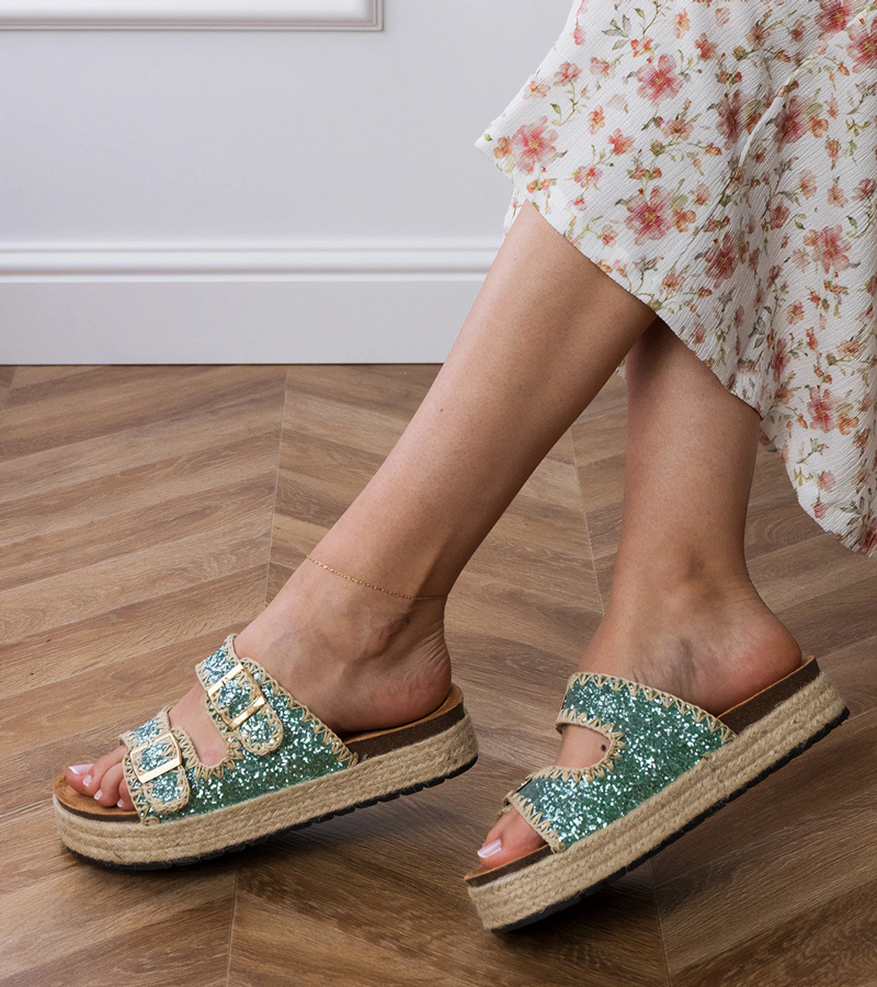 Grüne glitzernde Espadrilles mit Schnallen Induri