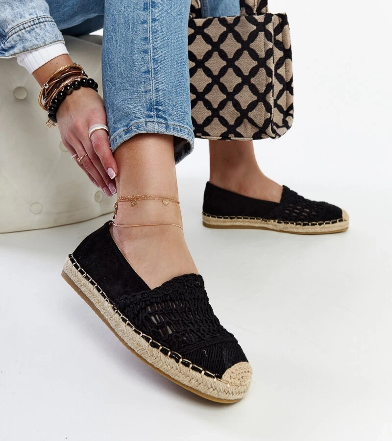 Schwarze durchbrochene Espadrilles Gordana