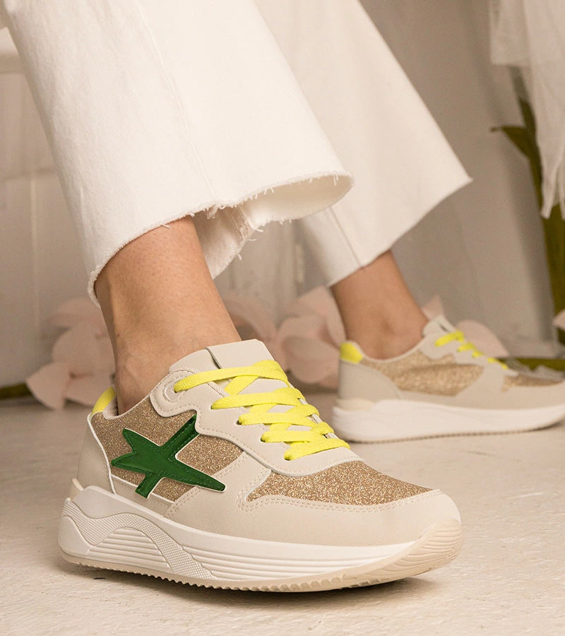 Beige Damen-Sneaker mit Glitzer Kaletti