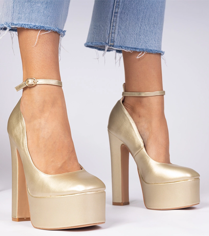 Goldene Pumps mit hohem Blockabsatz Felida