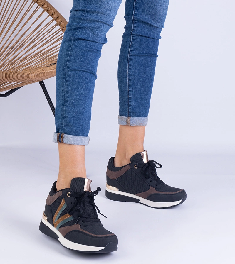 Schwarze Damen-Sneaker mit verstecktem Keilabsatz Ninella