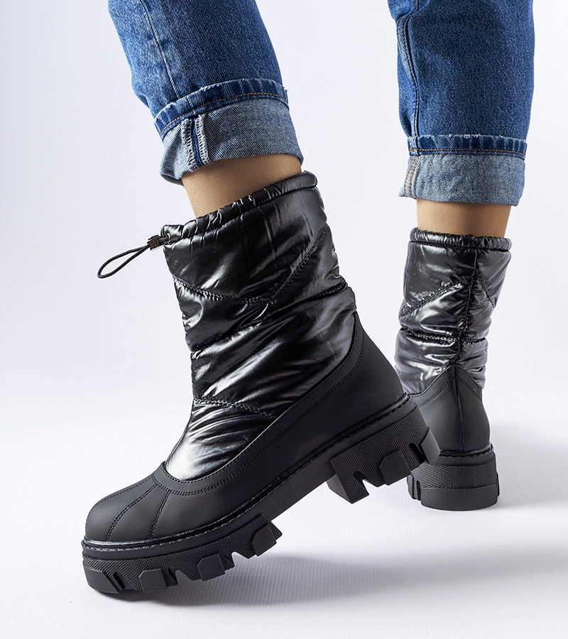 Schwarze Schneestiefel mit Zugband Cendrillon