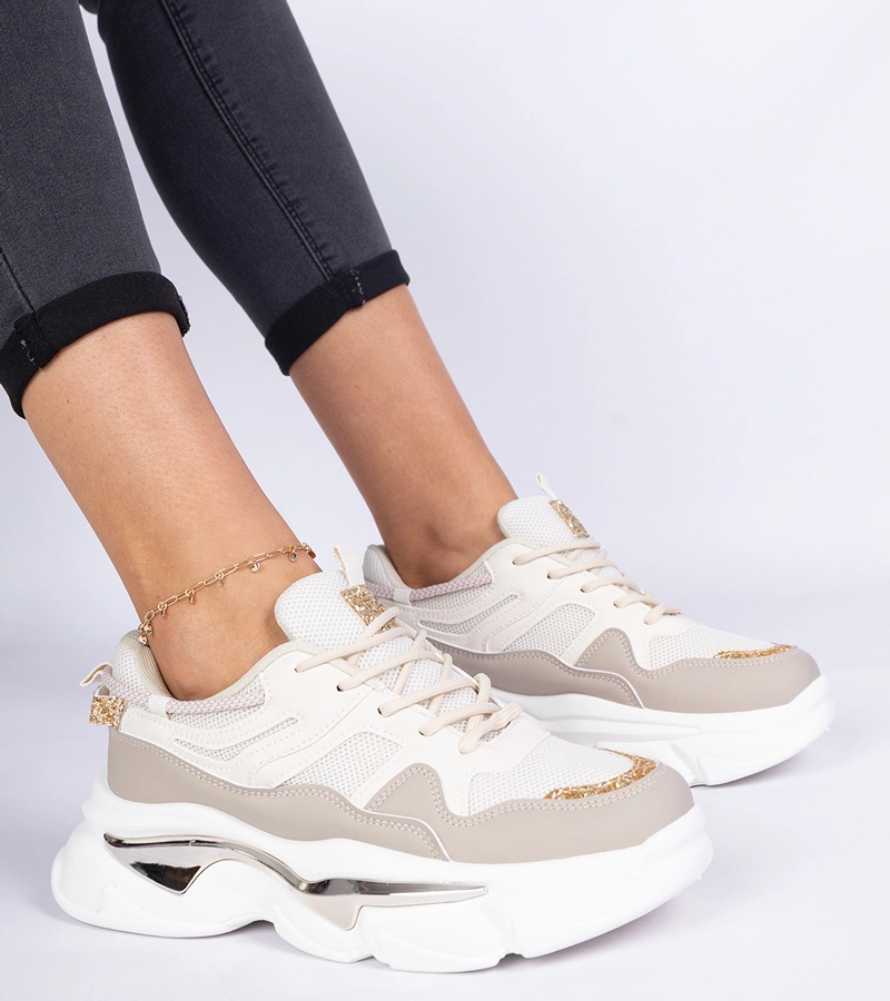 Beige Damensneaker mit Glitzer Prutto