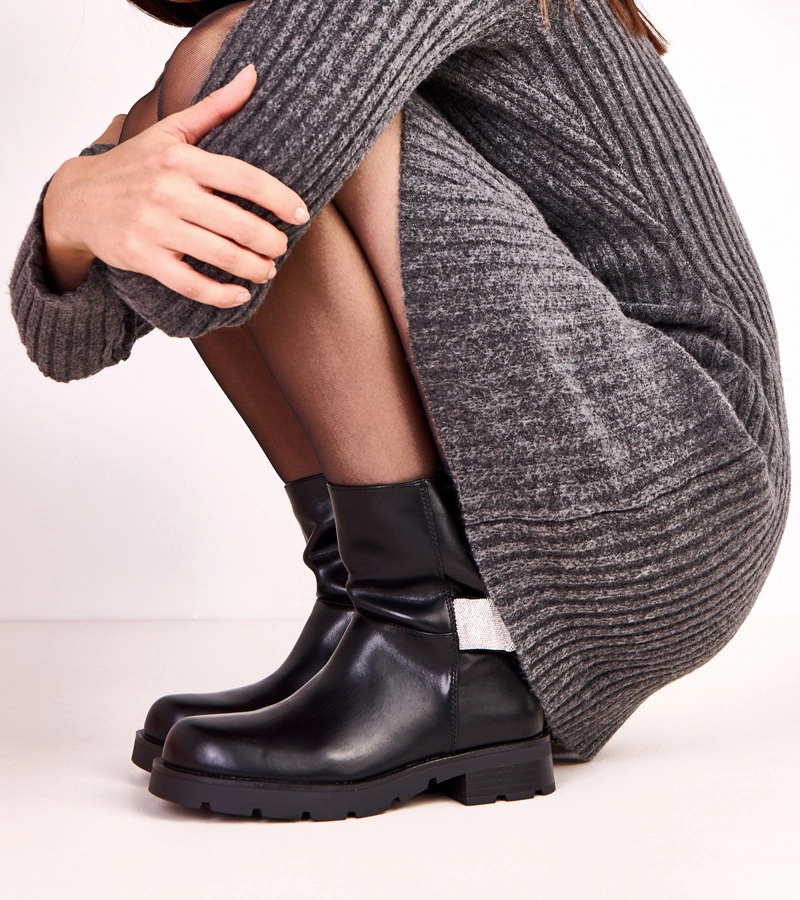 Damen schwarze Stiefeletten mit Zirkonverzierung Elisana