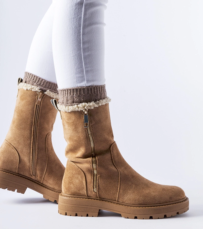 Beige gefütterte Stiefeletten mit Reißverschluss Sunnyslope