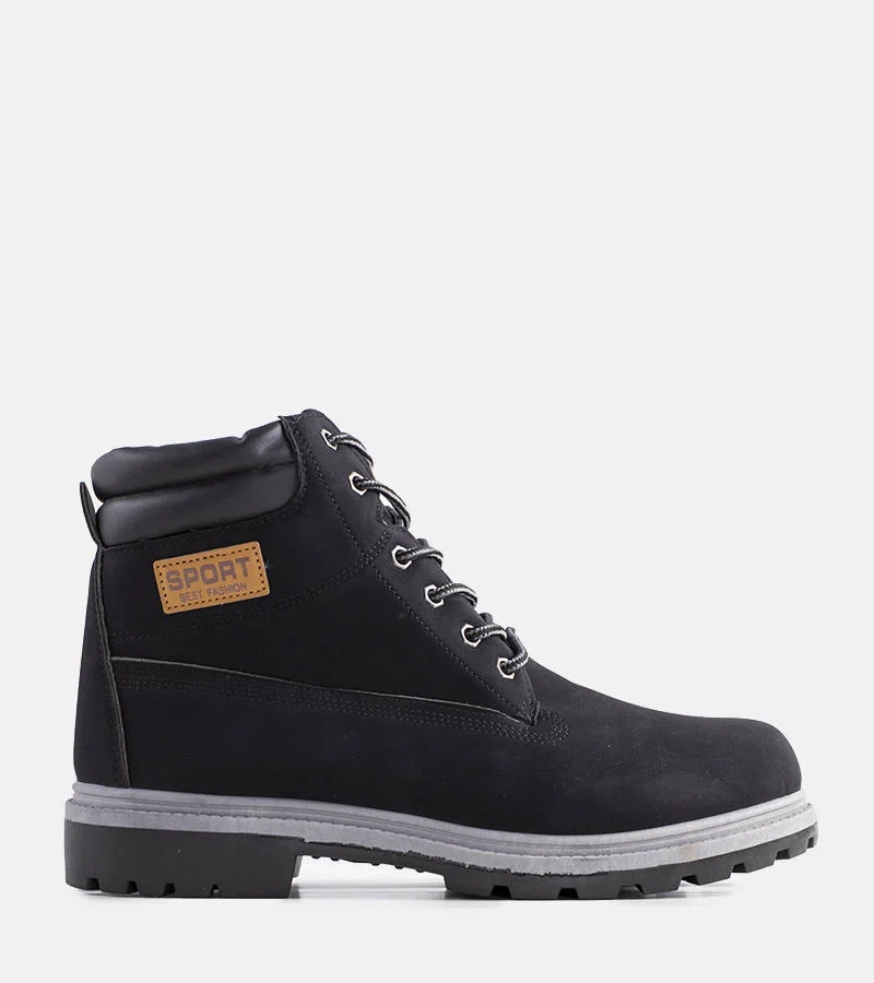 Schwarze gefütterte Kinze Herren-Trapperstiefel