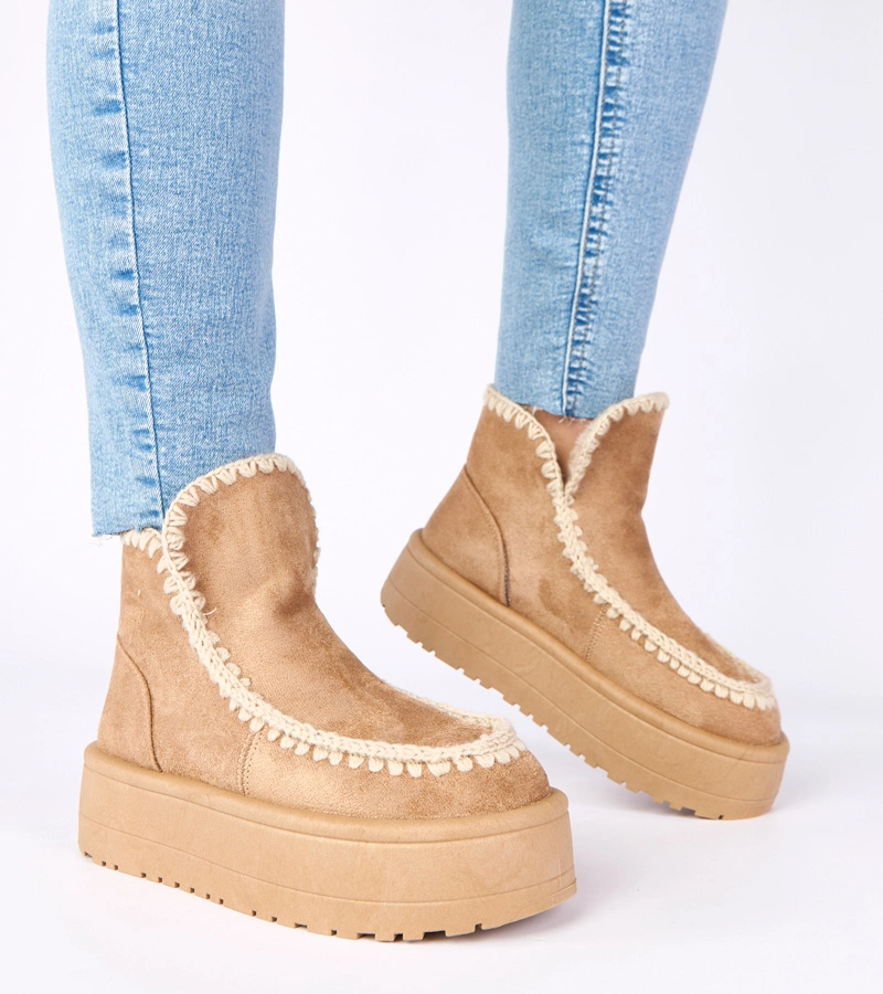 Dunkelbeige Plateauschuhe mit Zierstickerei Alwena