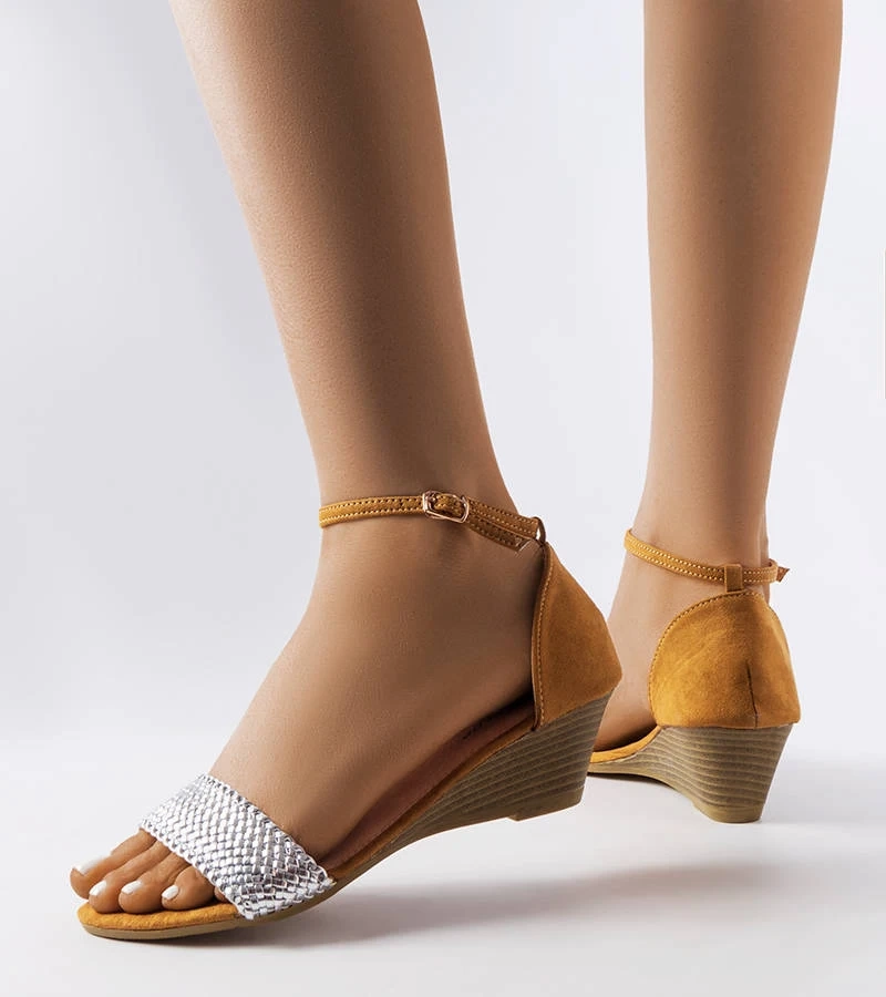 Silberne Keilabsatz Sandalen Veltri