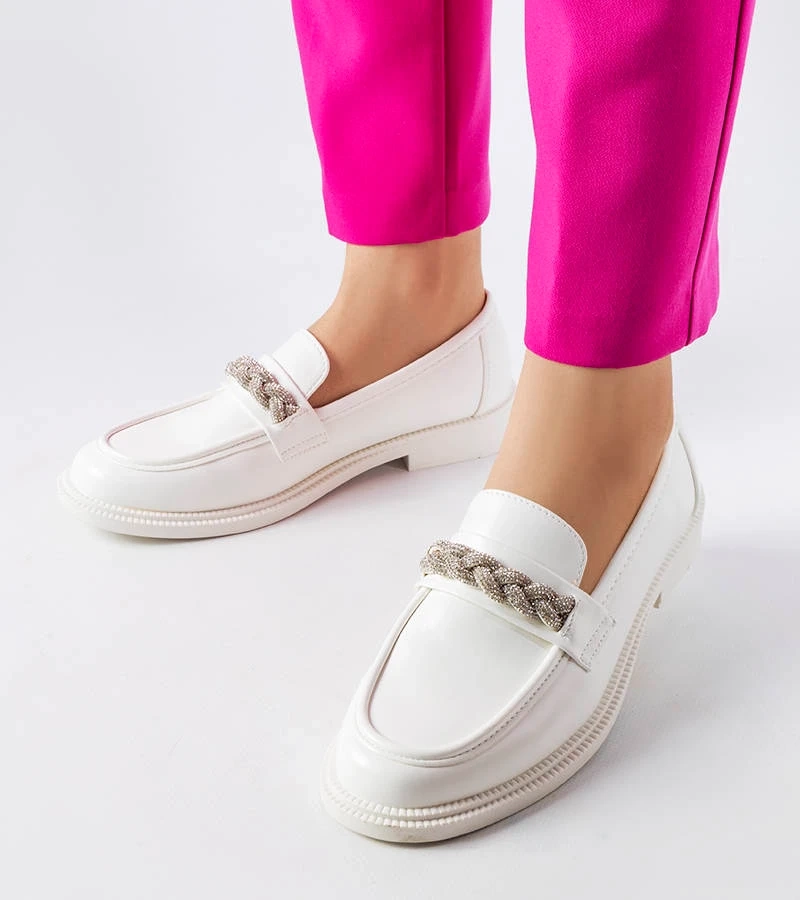 Weiße Mokassins, verziert mit Zirkonia, Montreal