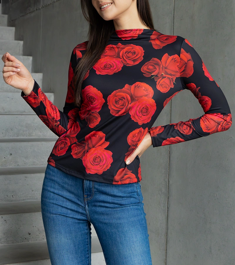 Schwarze Bluse verziert mit Print Amaya