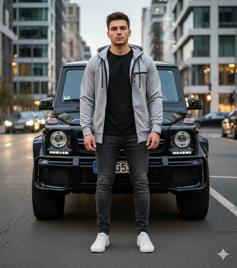 Hellgraues Herren-Sweatshirt mit Kapuze Curtis