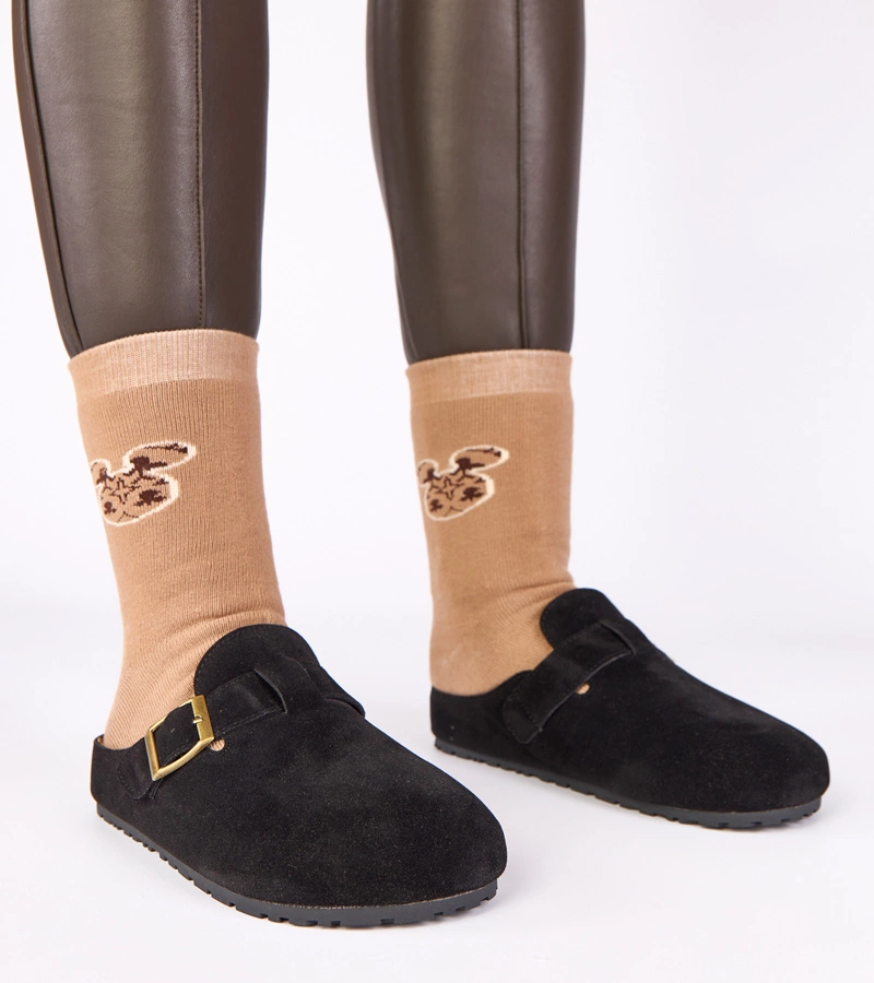 Schwarze Mules mit Zierschnalle Atoria