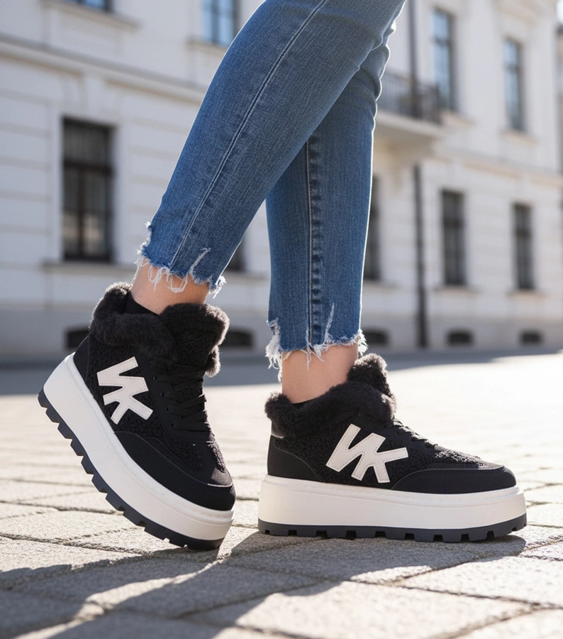 Schwarze gefütterte Sneaker mit Fell Nicha