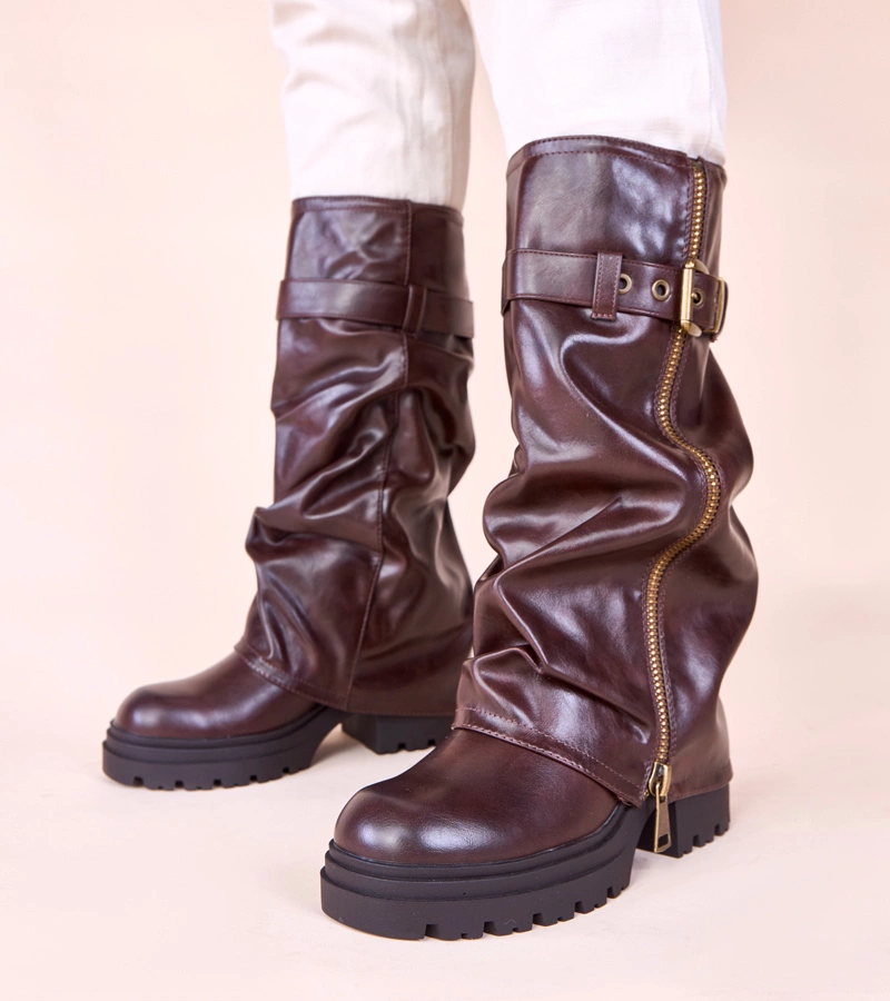 Braune Stiefel mit umgeschlagenem Schaft Ettera