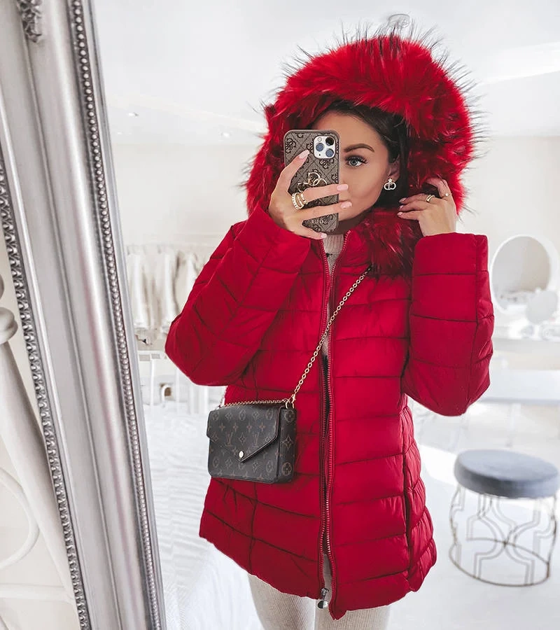 GEFÜTTERTE DAMENJACKE WINTERJACKE MIT KAPUZE TASCHEN BH-1840 SCHWARZ