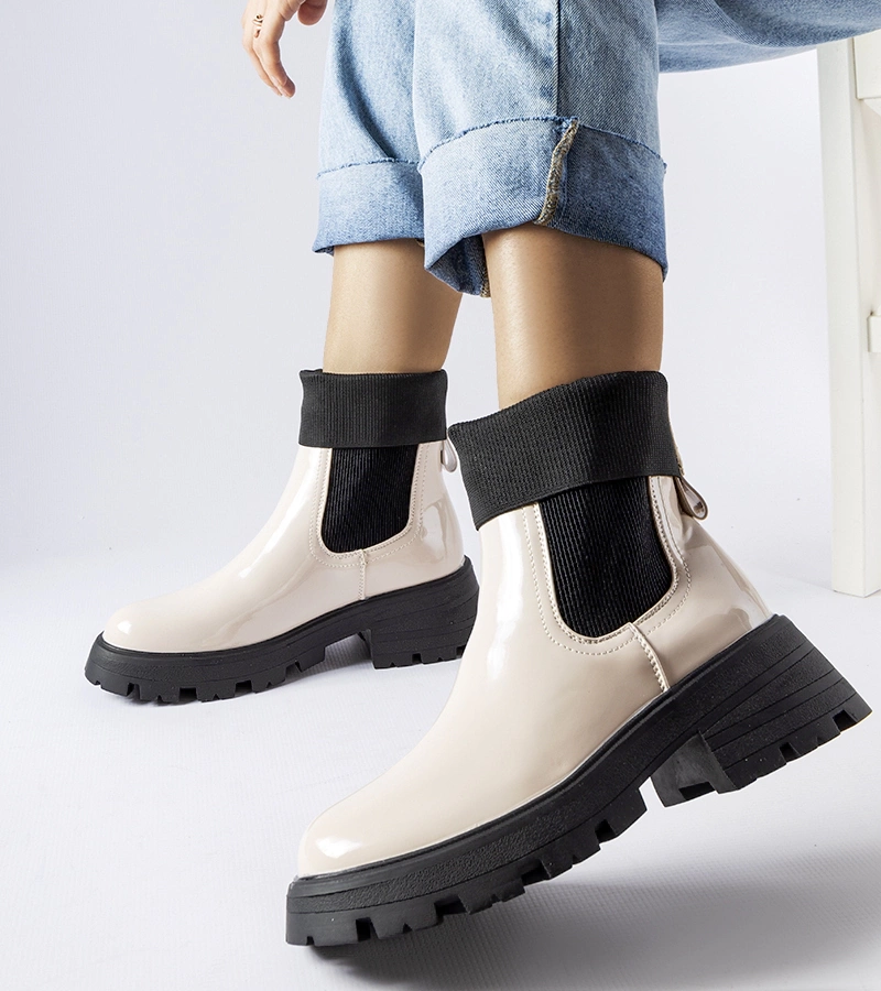 Beige Breolungi Schlupfstiefeletten Worker-Boots