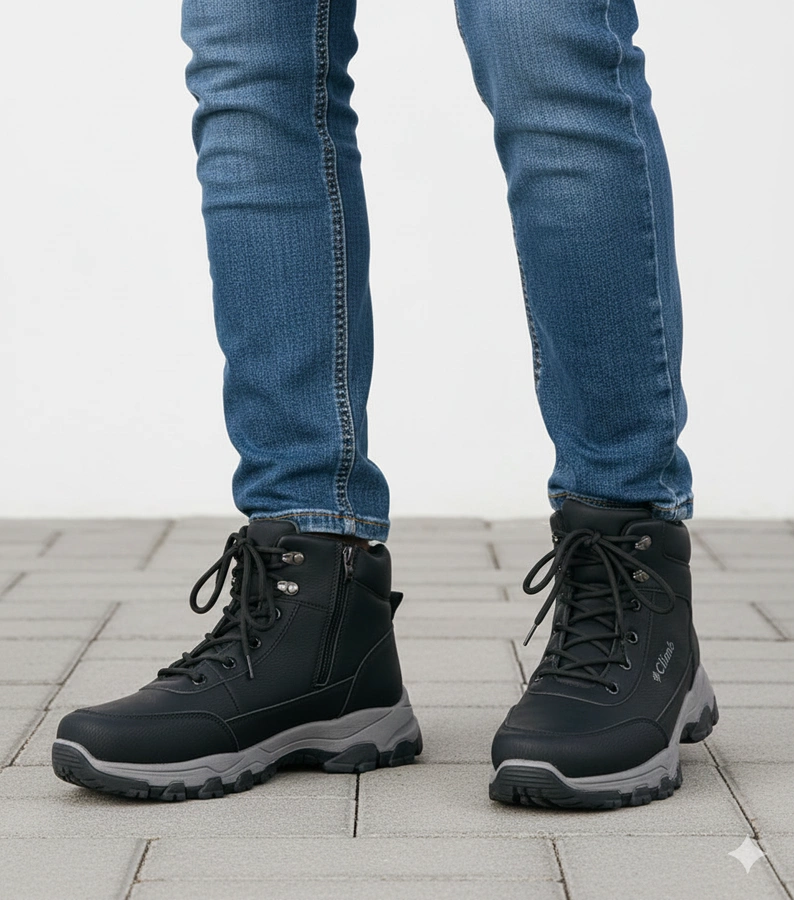 Schwarze gefütterte Herren-Trapperm Stiefel mit erhöhter Sohle Pedro