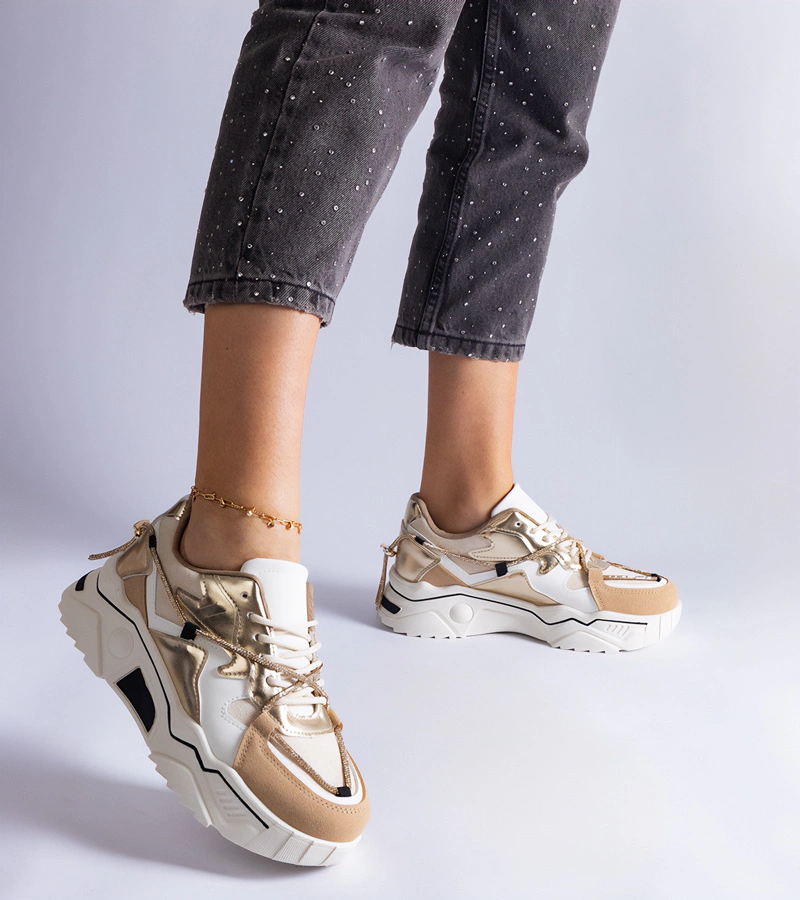 Beige Sneakers mit Strass-Schnürsenkeln Valdeza