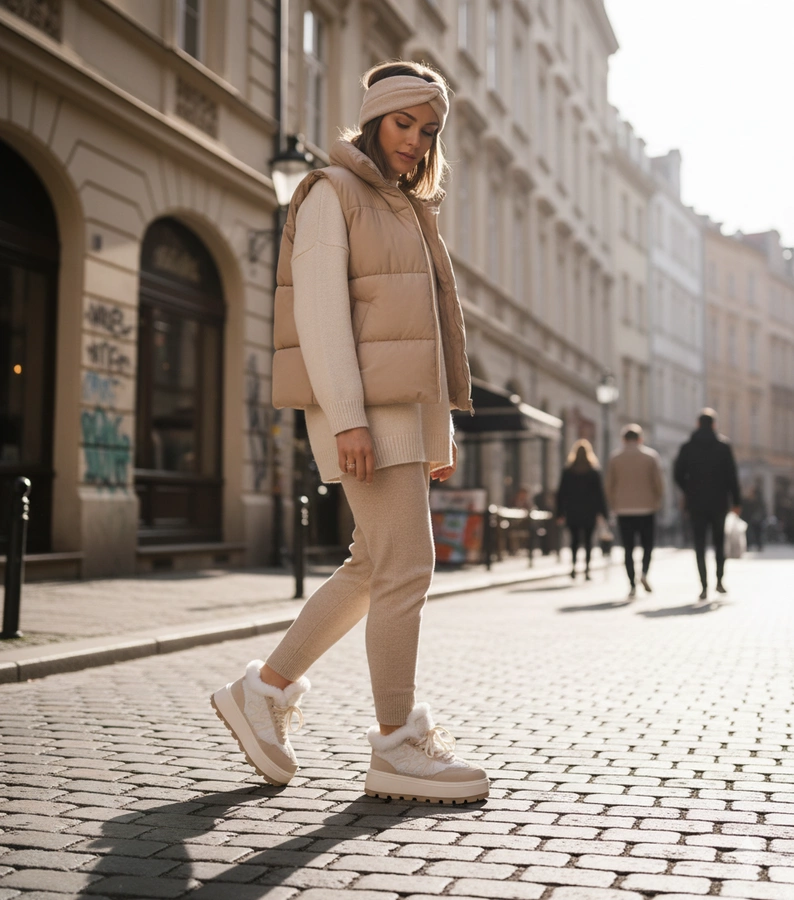 Beige gefütterte Sneakers mit Fell Nicha