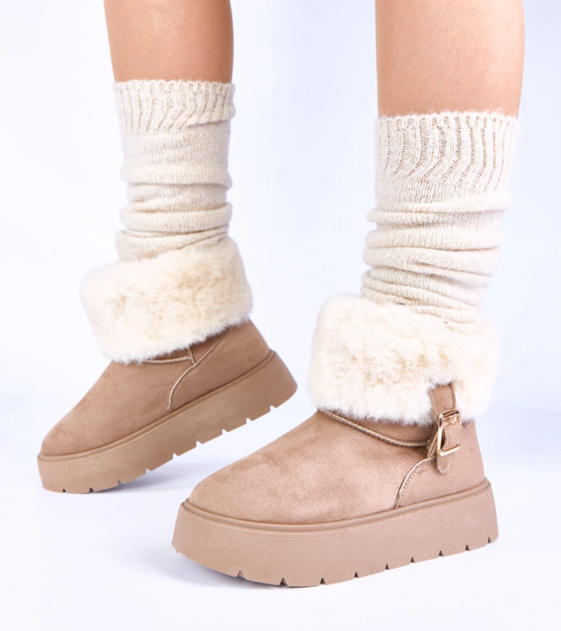 Dunkelbeige Schneestiefel mit Fell Krissy