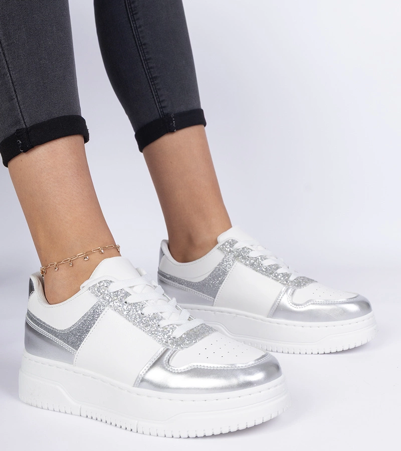 Silberne Damen-Sneaker mit dicker Sohle Dolla