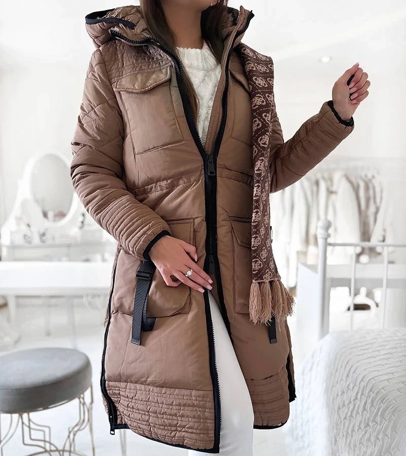 GEFÜTTERTE DAMENJACKE WINTERJACKE MIT KAPUZE TASCHEN BH-1840 SCHWARZ