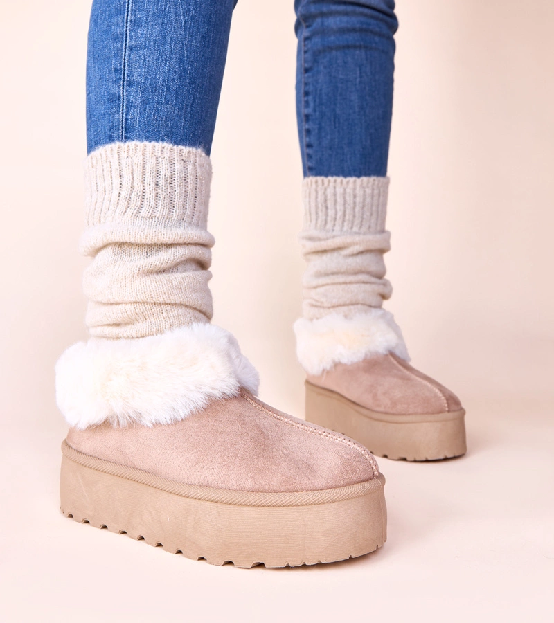 Dunkelbeige Schneestiefel mit Fell Deesi