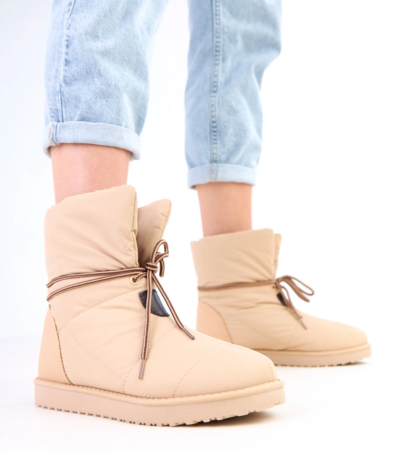 Beige Damen-Snowboots mit dekorativer Schnur Temira
