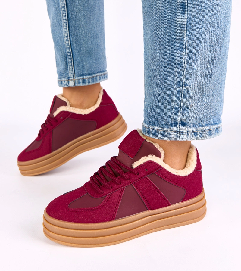 Bordeauxfarbene gefütterte Sneakers mit Fell Kelsi