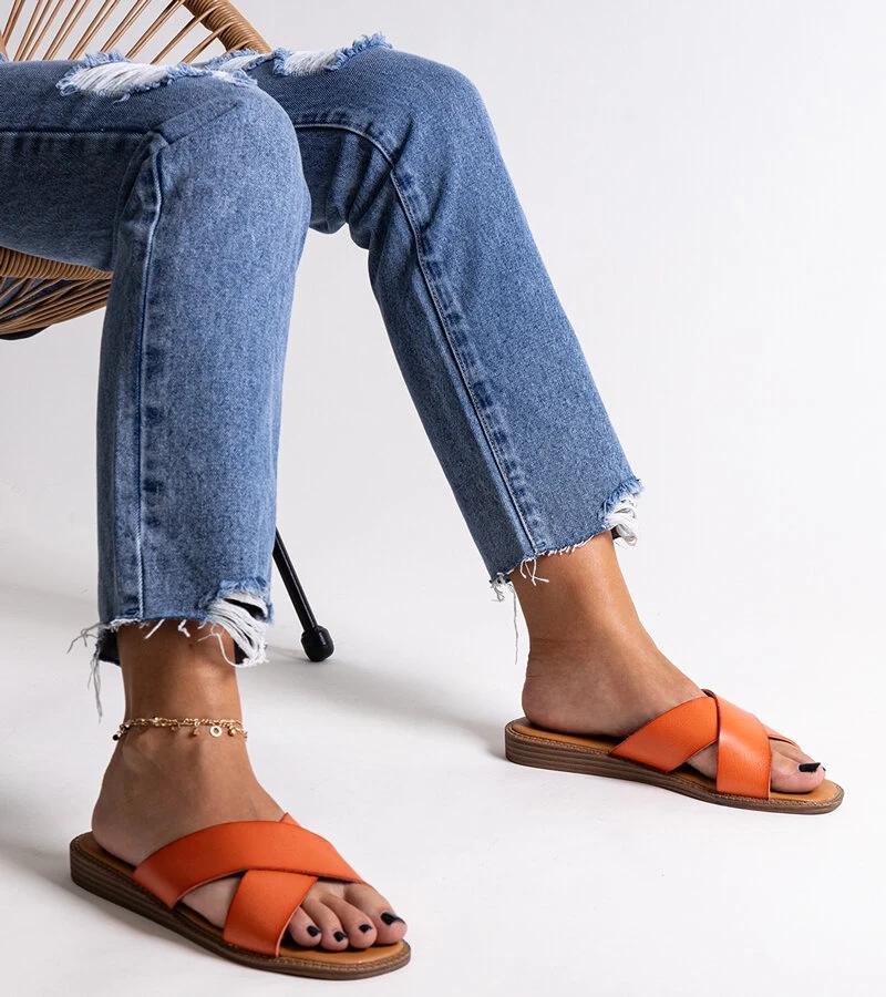 Orangefarbene Flip-Flops aus Öko-Leder Klementine