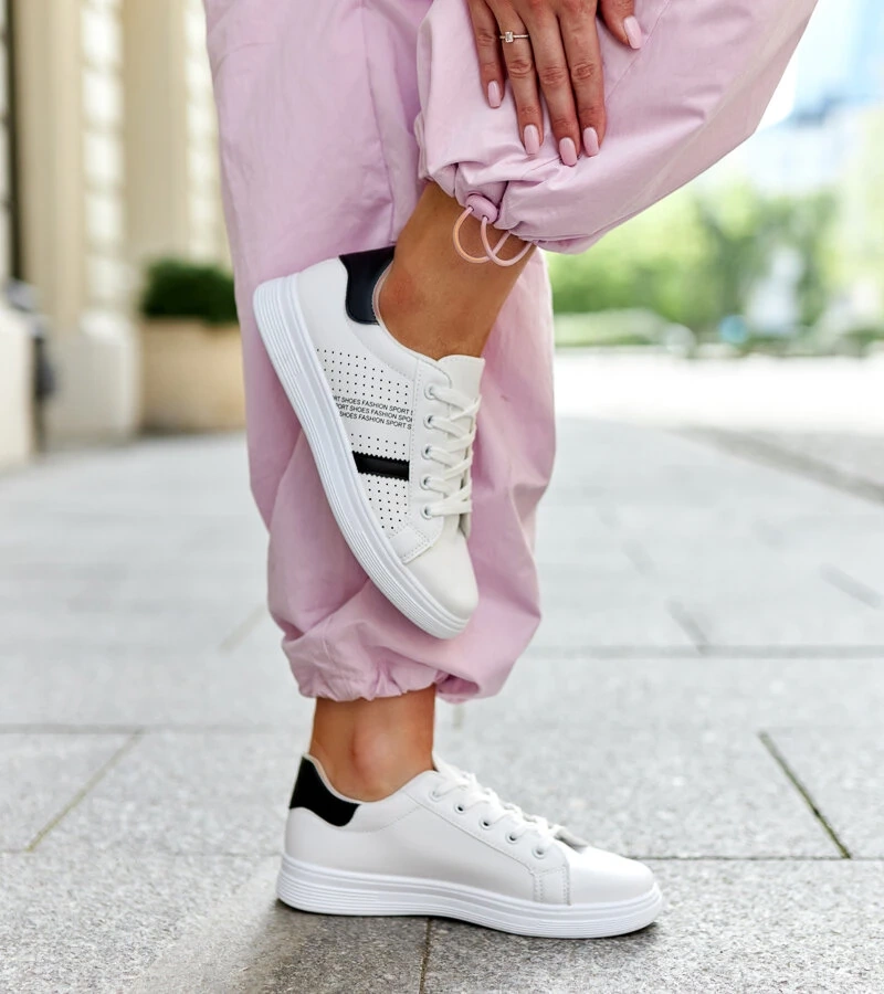 Weiß-schwarze Berdine Eco-Leder Sneakers