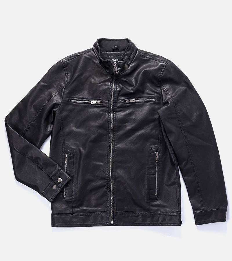 Schwarze Herrenjacke aus Kunstleder Leverett