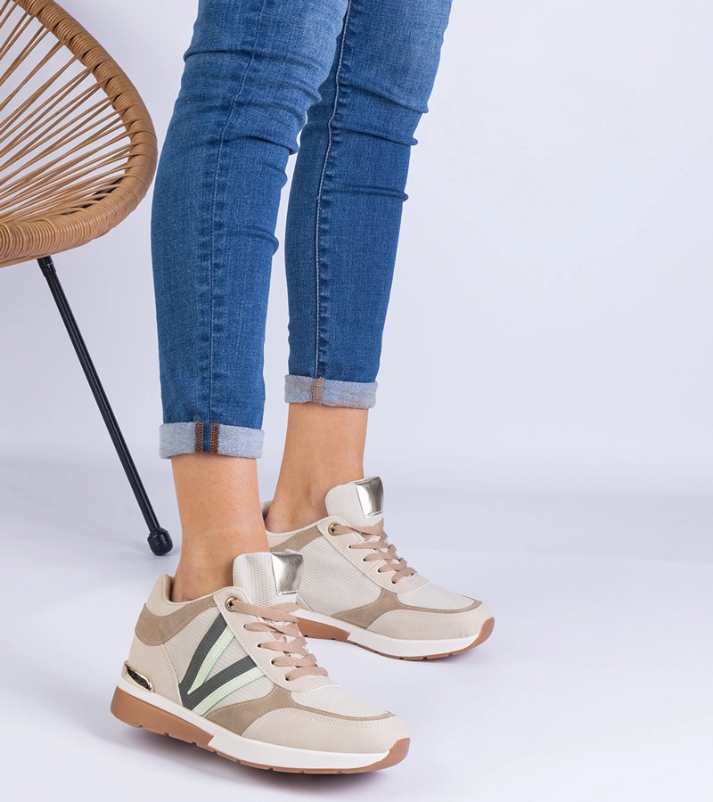 Beige Damen-Sneaker mit verstecktem Keilabsatz Ninella