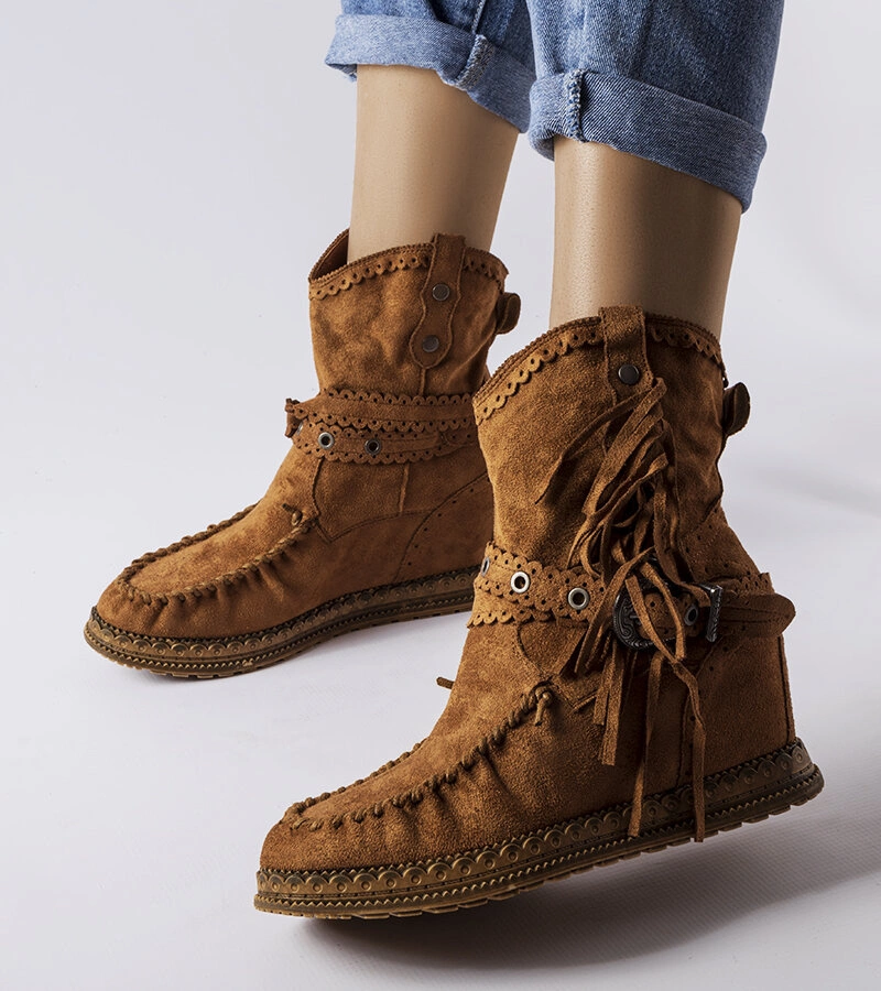 Braune Keilabsatz-Stiefeletten Teodata