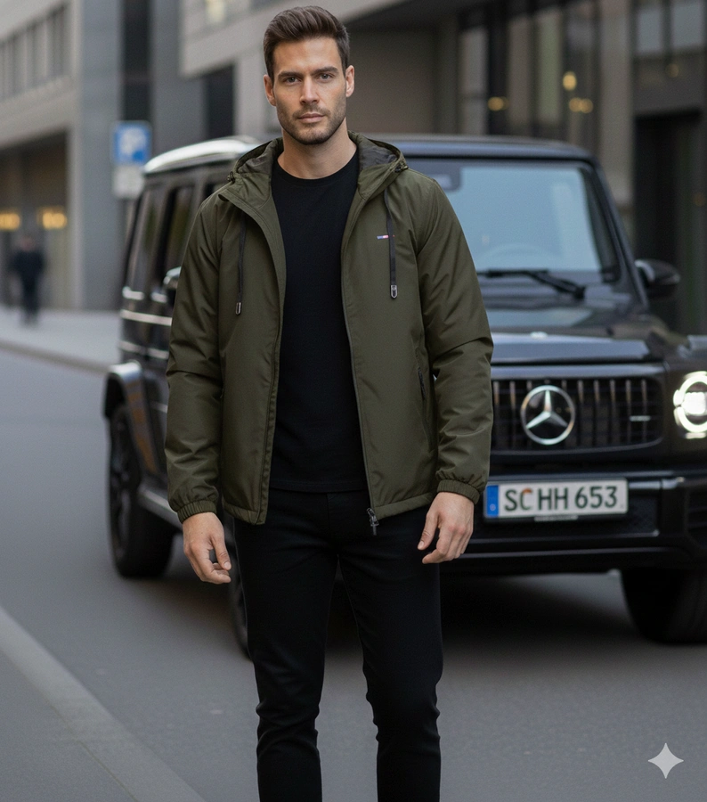 Grüne Herren-Windjacke mit Kapuze Duplessis