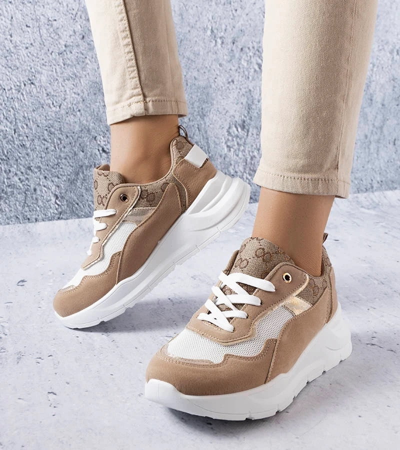 Beige Sneakers mit goldenen Einsätzen von Lebrun