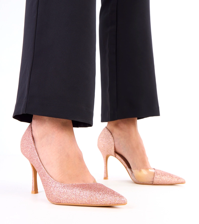 Champagnerfarbene Glitzerpumps mit Silikoneinsatz Glorsi