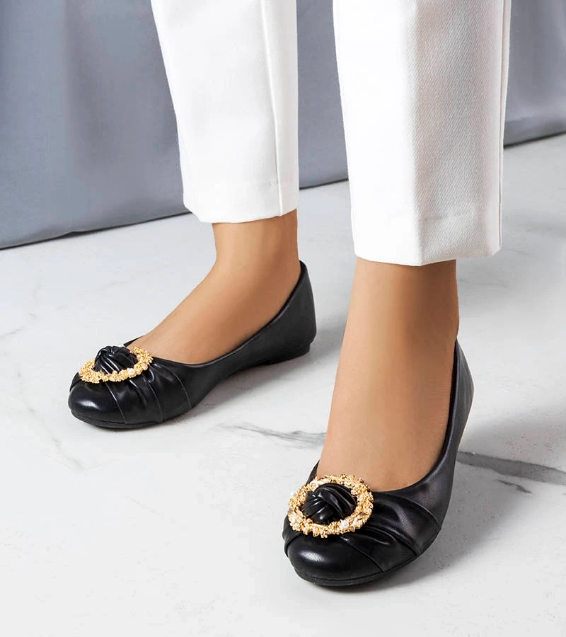 Schwarze Ballerinas mit goldener Verzierung Antoinette
