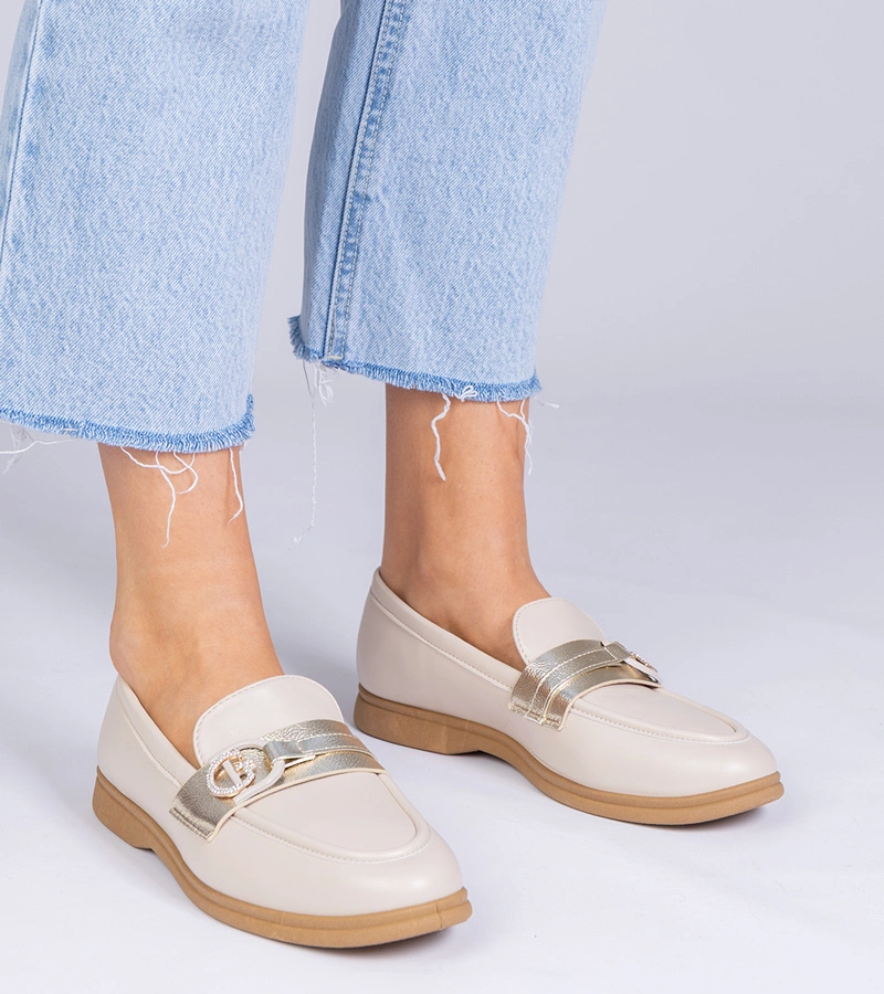 Beige Mokassins aus Kunstleder mit Strass Berita