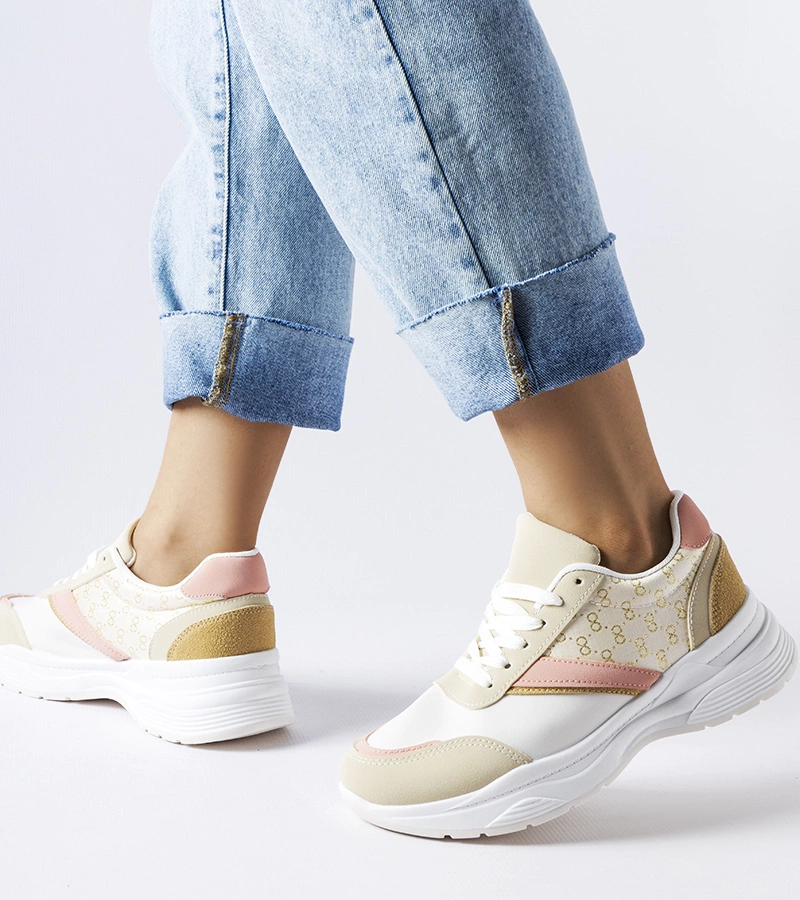 Beige-weiße Sneakers mit goldenem Akzent von Duffy