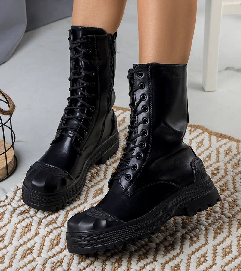 Schwarze Damen-Worker-Stiefel Lemus