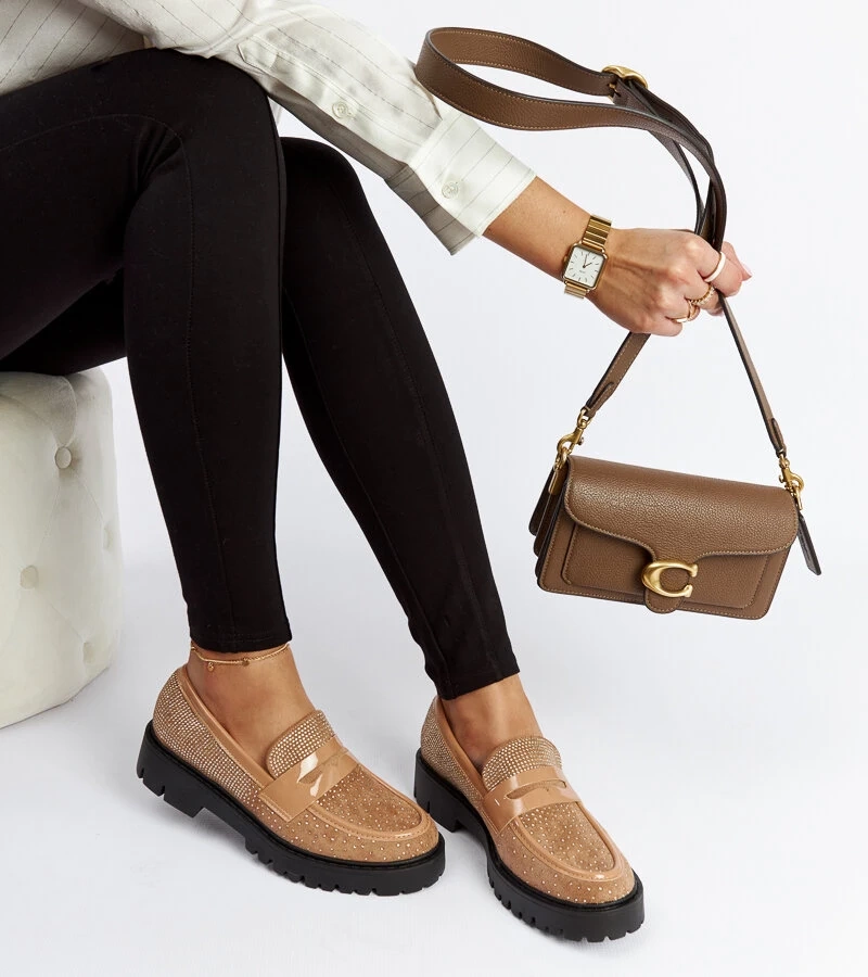 Braune Mokassins mit Zirkonen von Newport