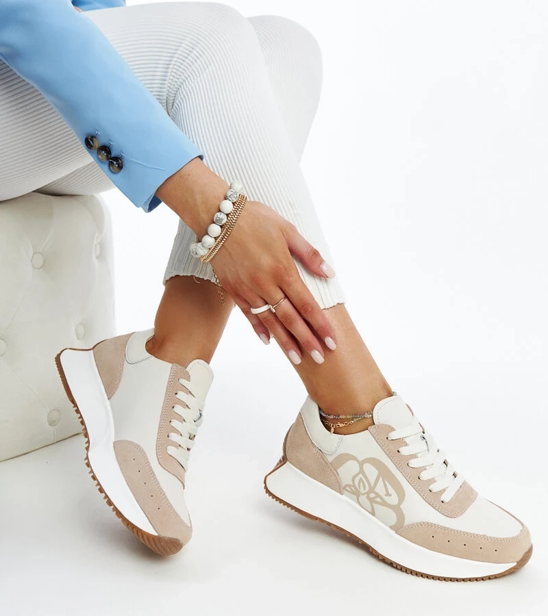 Weiß-beige Leder-Sneakers Salimah