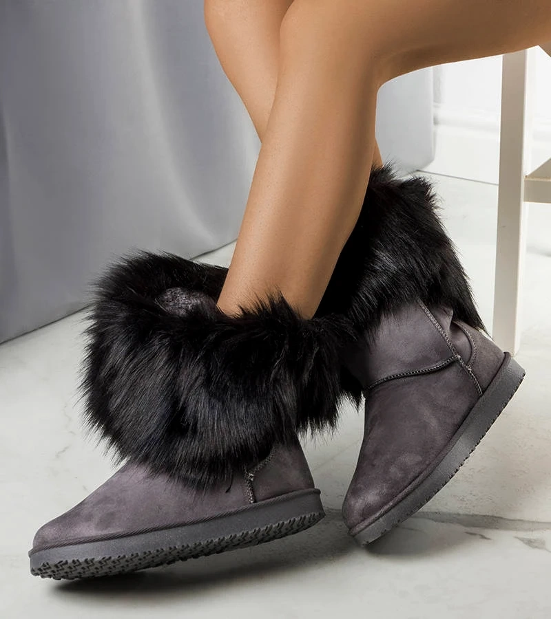 Graue gefütterte Schneestiefel mit Fell Kynlee