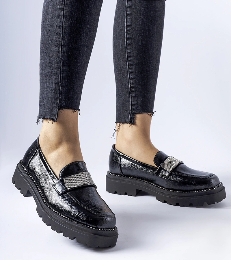 Schwarze lackierte Fecteau Mokassins