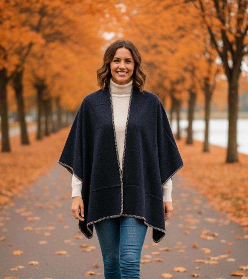 Marineblaues Poncho mit Levi-Besatz