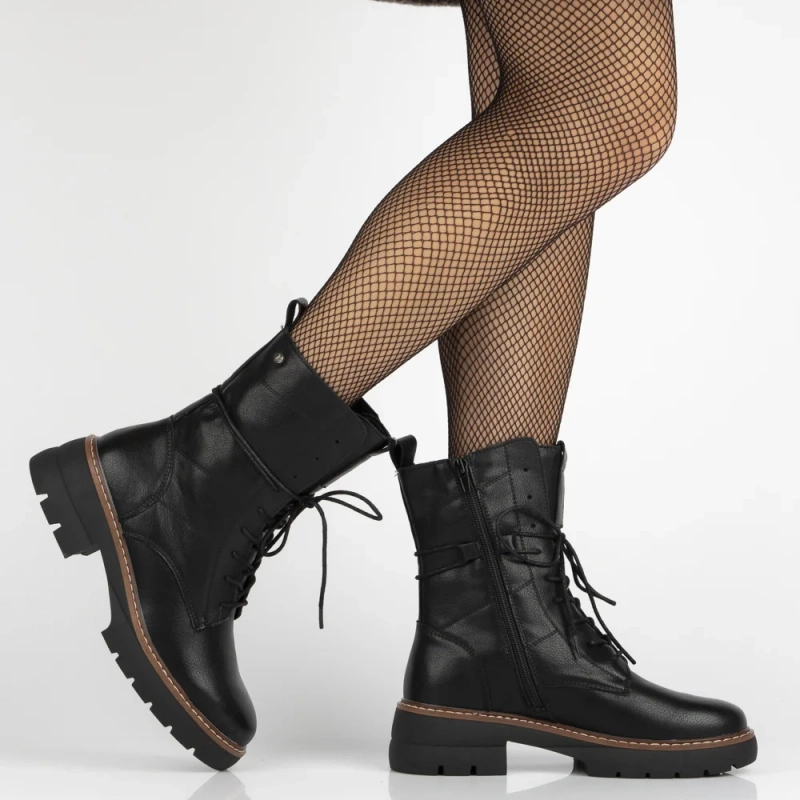 Schwarze Stiefeletten aus Echtleder mit braunem Einsatz Shani