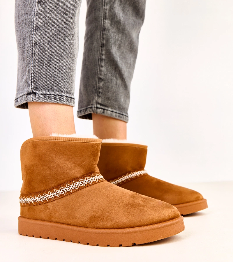 Karamellfarbene niedrige Schneestiefel aus Kunstvelours Karolla